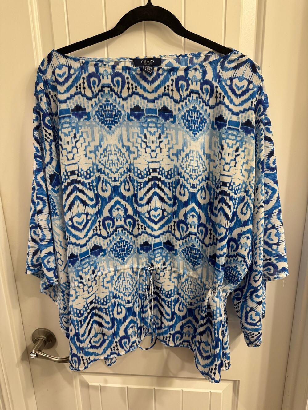 Chaps XL Blue and White Ikat Print Top